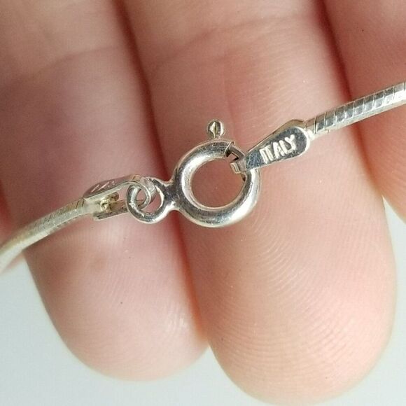 Vintage Sterling Siler Snake Chain Necklace with Sparkly Rhinestone Pendant - Picture 4 of 11